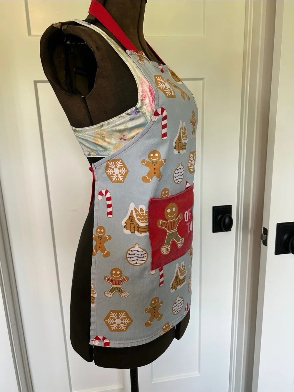Child’s gingerbread apron official taster with Velcro and front pocket ties back
